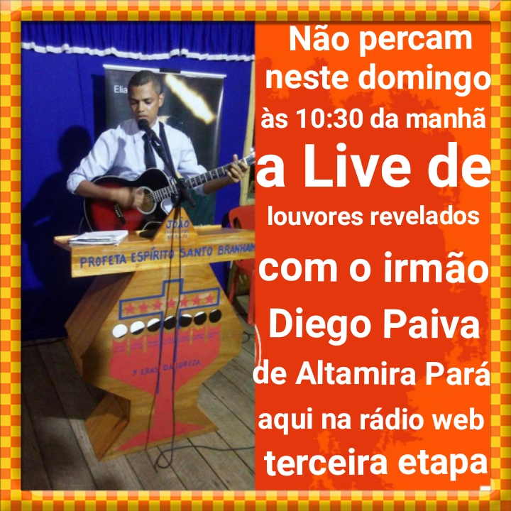 DOMINGO DIA 25 DE ABRIL AS 10-30 HS DA MANHÃ HS DE BRASÍLIA A LIVE COM O IRMAO DIEGO PAIVA NAO PERCAM...